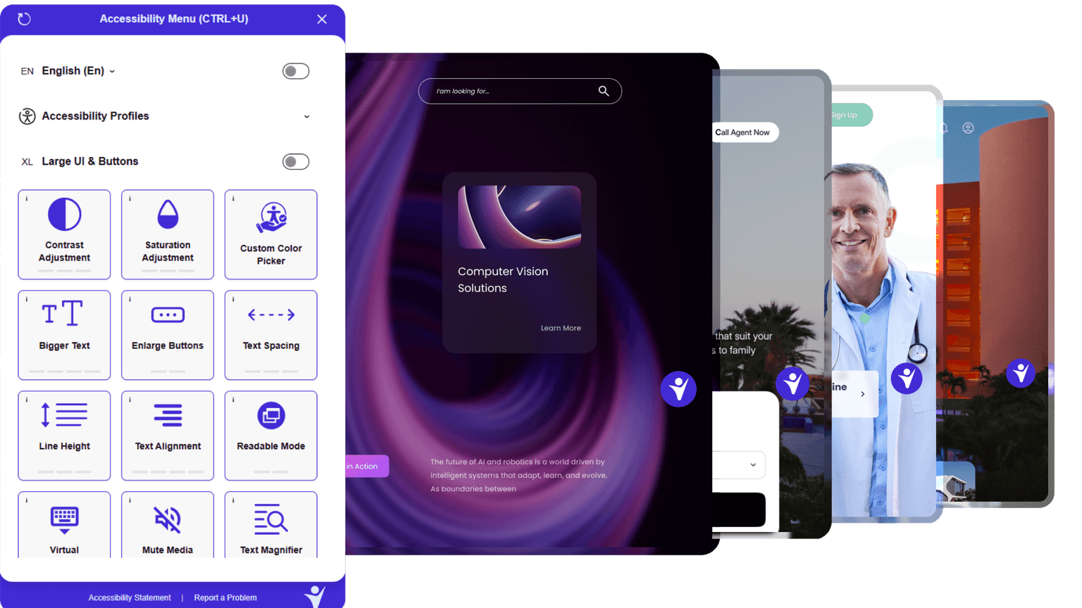 Detailed illustration of WelcomingWeb accessibility solutions and compliance monitoring dashboard