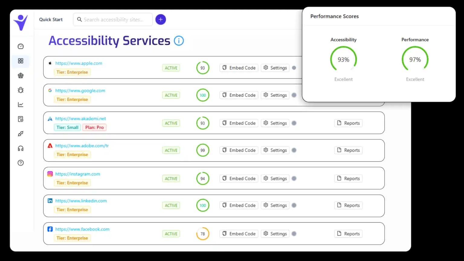 Automated accessibility <span class='font-bold text-primary'>scans and reports</span>